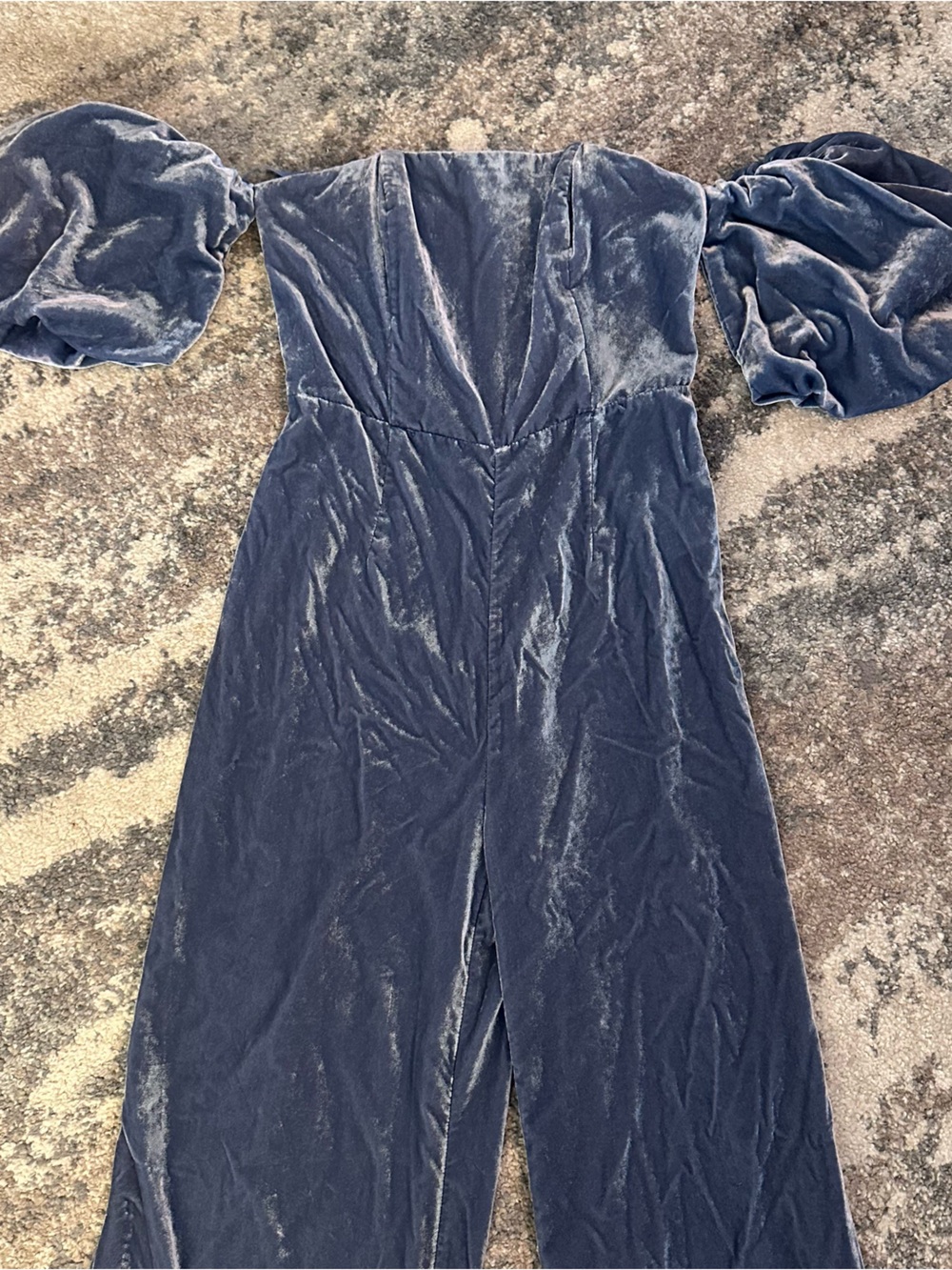 Anthropologie Velvet Off-Shoulder Jumpsuit in Slate Blue 0